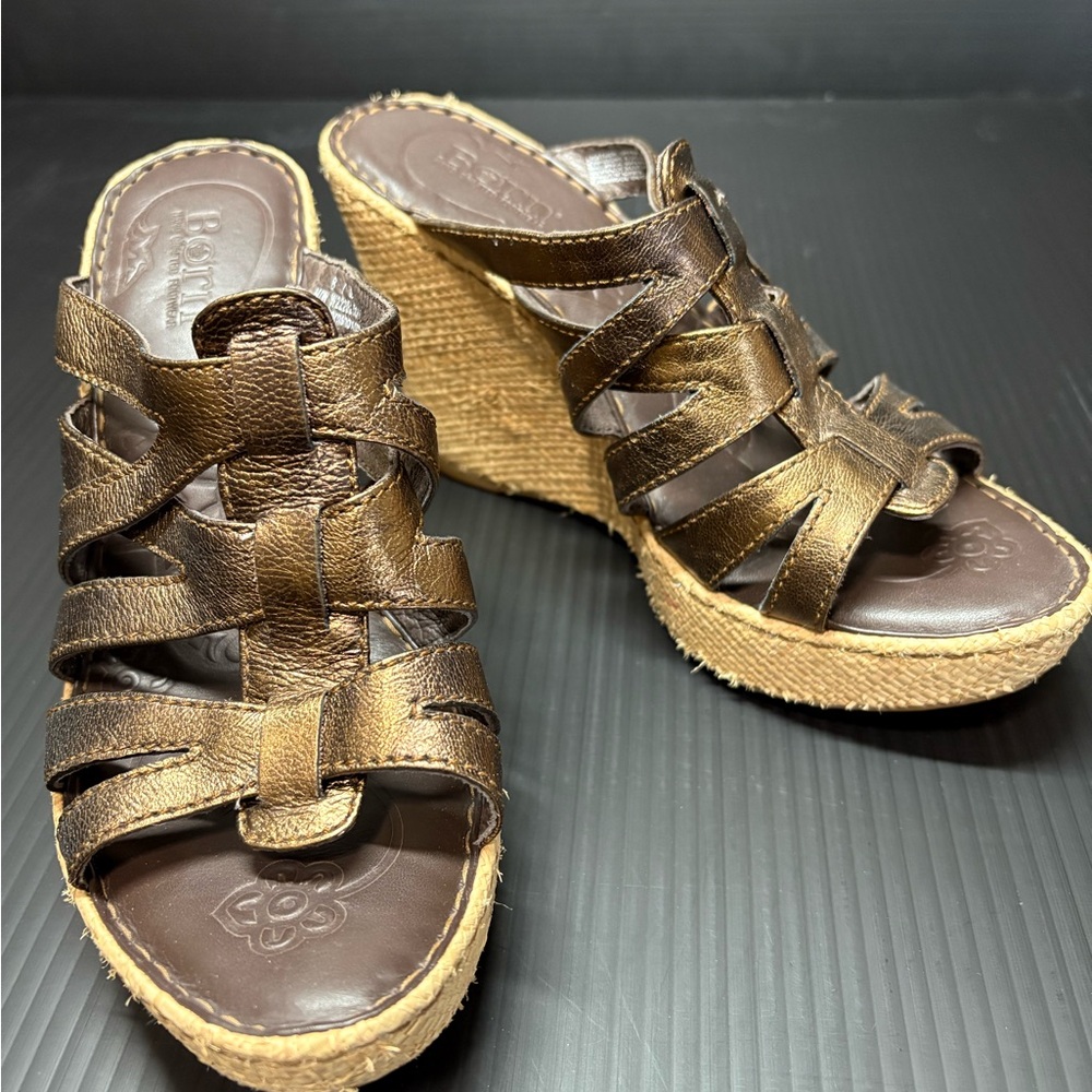 Born Bronze Wedge Sandals with Natural Platform